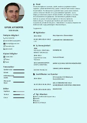 Sosyolog Cv Örnekleri cv indir